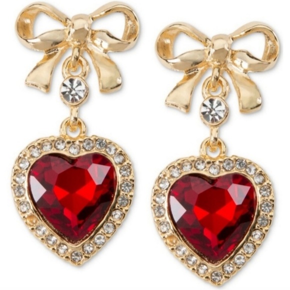 Anthropologie Red Crystal Heart Drop Earrings - Picture 2 of 4